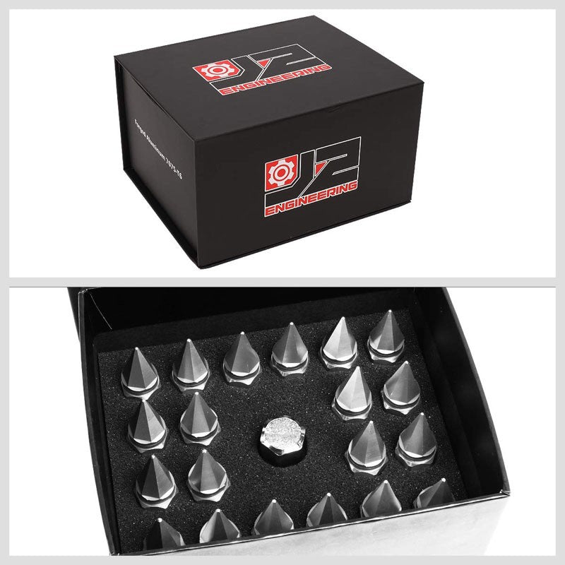 J2 Aluminum Silver Open End Acorn Tuner+Spike Cap M12x1.50 25MM OD/75MM Lug Nuts-Car & Truck Wheels-BuildFastCar