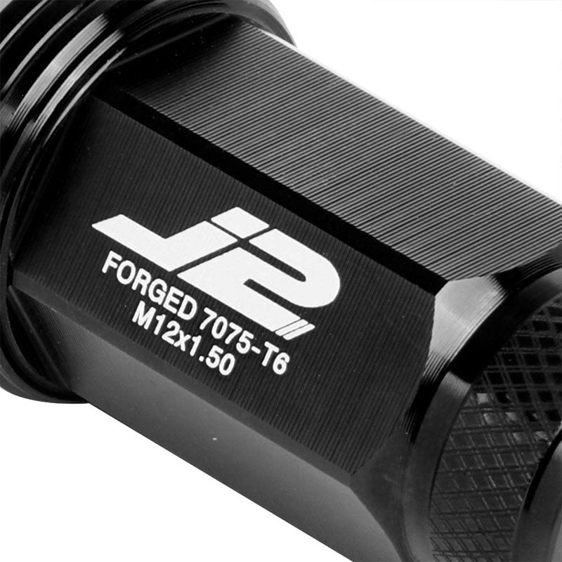 J2 Aluminum Black Open Knurled Top Acorn Tuner M12 x 1.50 25MM OD/50MM Lug Nuts-Car & Truck Wheels-BuildFastCar