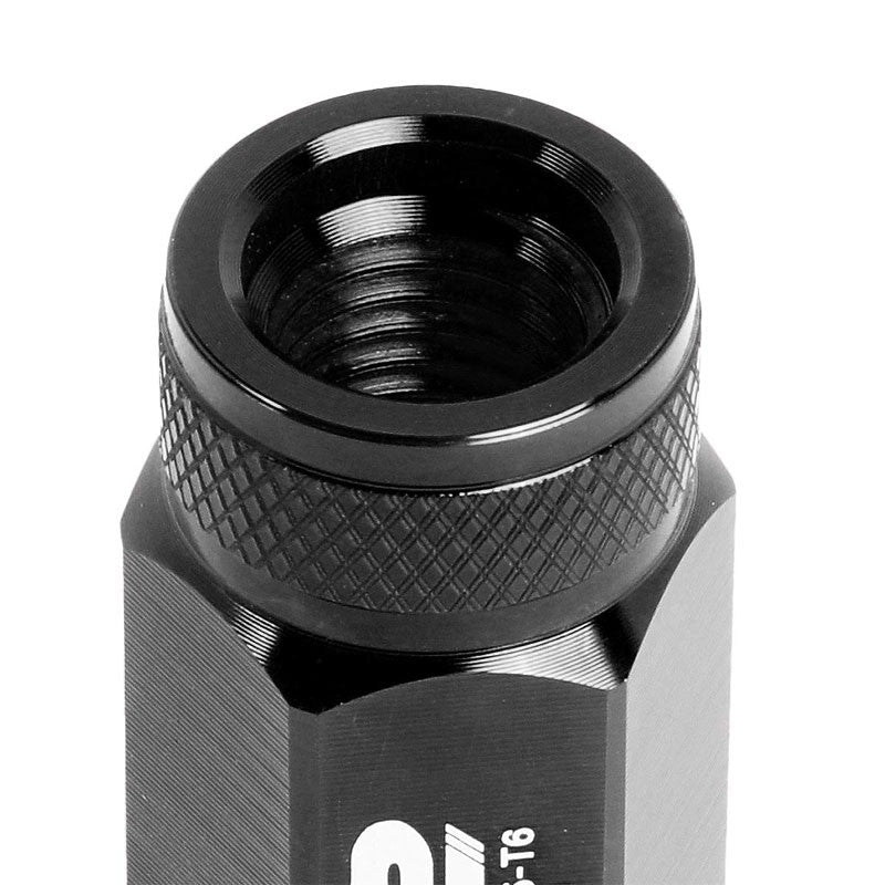 J2 Aluminum Black Open Knurled Top Acorn Tuner M12 x 1.50 25MM OD/50MM Lug Nuts-Car & Truck Wheels-BuildFastCar