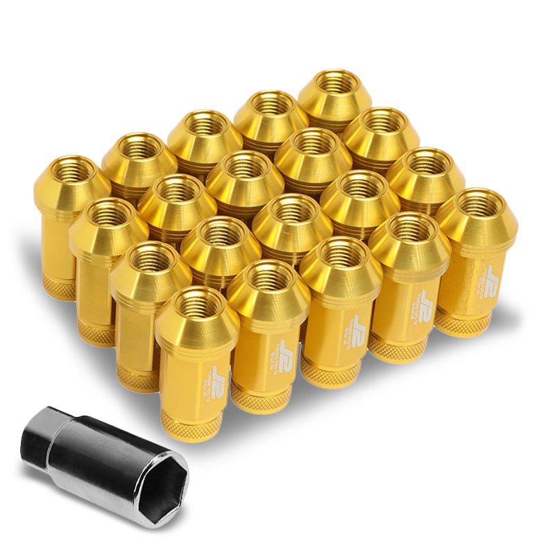 J2 Aluminum Gold Open Knurled Top Acorn Tuner M12 x 1.50 25MM OD/50MM Lug Nuts-Car &amp; Truck Wheels-BuildFastCar