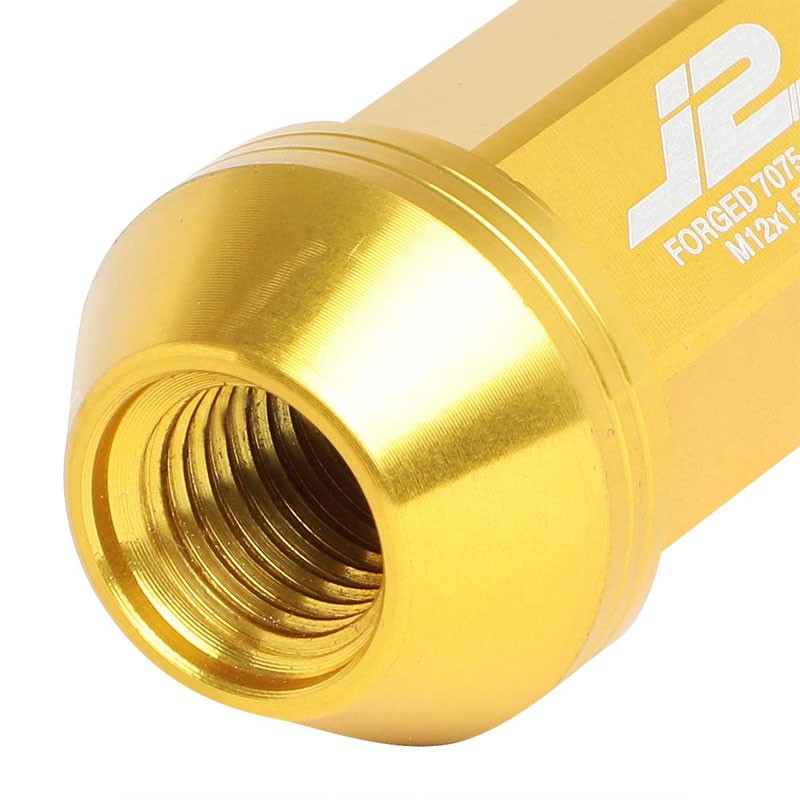 J2 Aluminum Gold Open Knurled Top Acorn Tuner M12 x 1.50 25MM OD/50MM Lug Nuts-Car & Truck Wheels-BuildFastCar