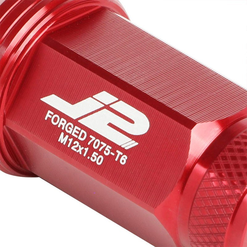 J2 Aluminum Red Open Knurled Top Acorn Tuner M12 x 1.50 25MM OD/50MM Lug Nuts-Car & Truck Wheels-BuildFastCar