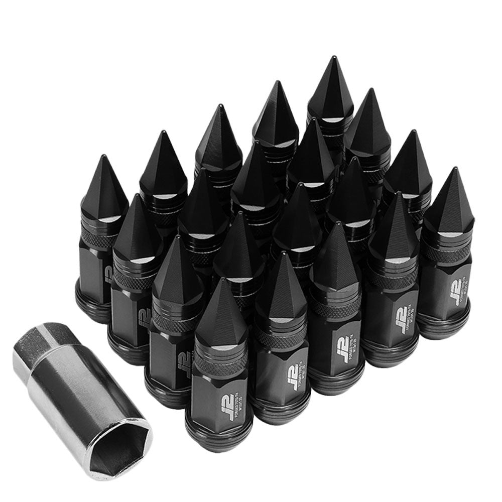 J2 Black Open Knurled End Acorn Spike Cap Lug Nuts Conical Seat M12x1.25 T7-022