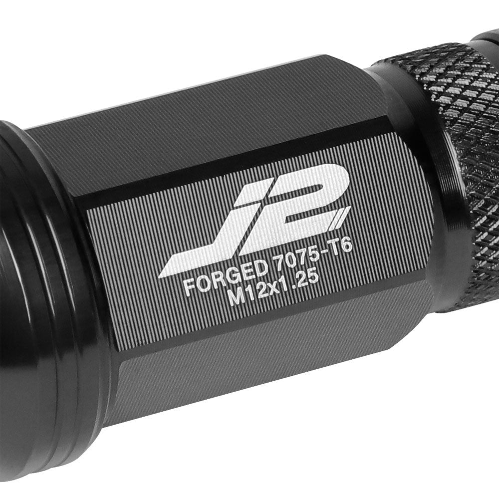 J2 Black Open Knurled End Acorn Spike Cap Lug Nuts Conical Seat M12x1.25 T7-022-Car & Truck Wheels-BuildFastCar