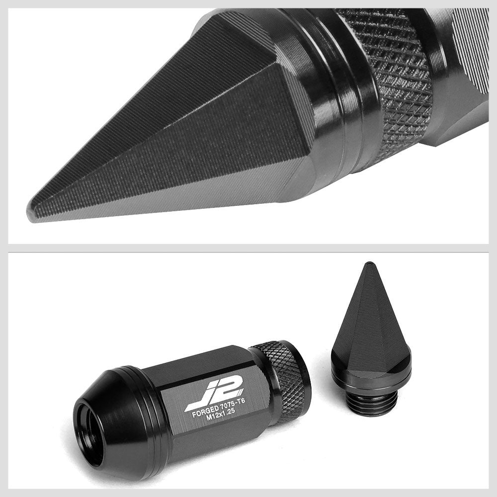 J2 Black Open Knurled End Acorn Spike Cap Lug Nuts Conical Seat M12x1.25 T7-022-Car & Truck Wheels-BuildFastCar