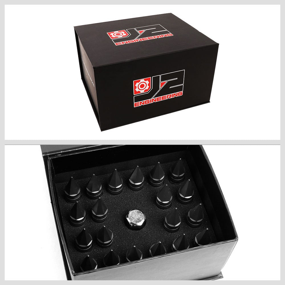 J2 Black Open Knurled End Acorn Spike Cap Lug Nuts Conical Seat M12x1.25 T7-022-Car & Truck Wheels-BuildFastCar