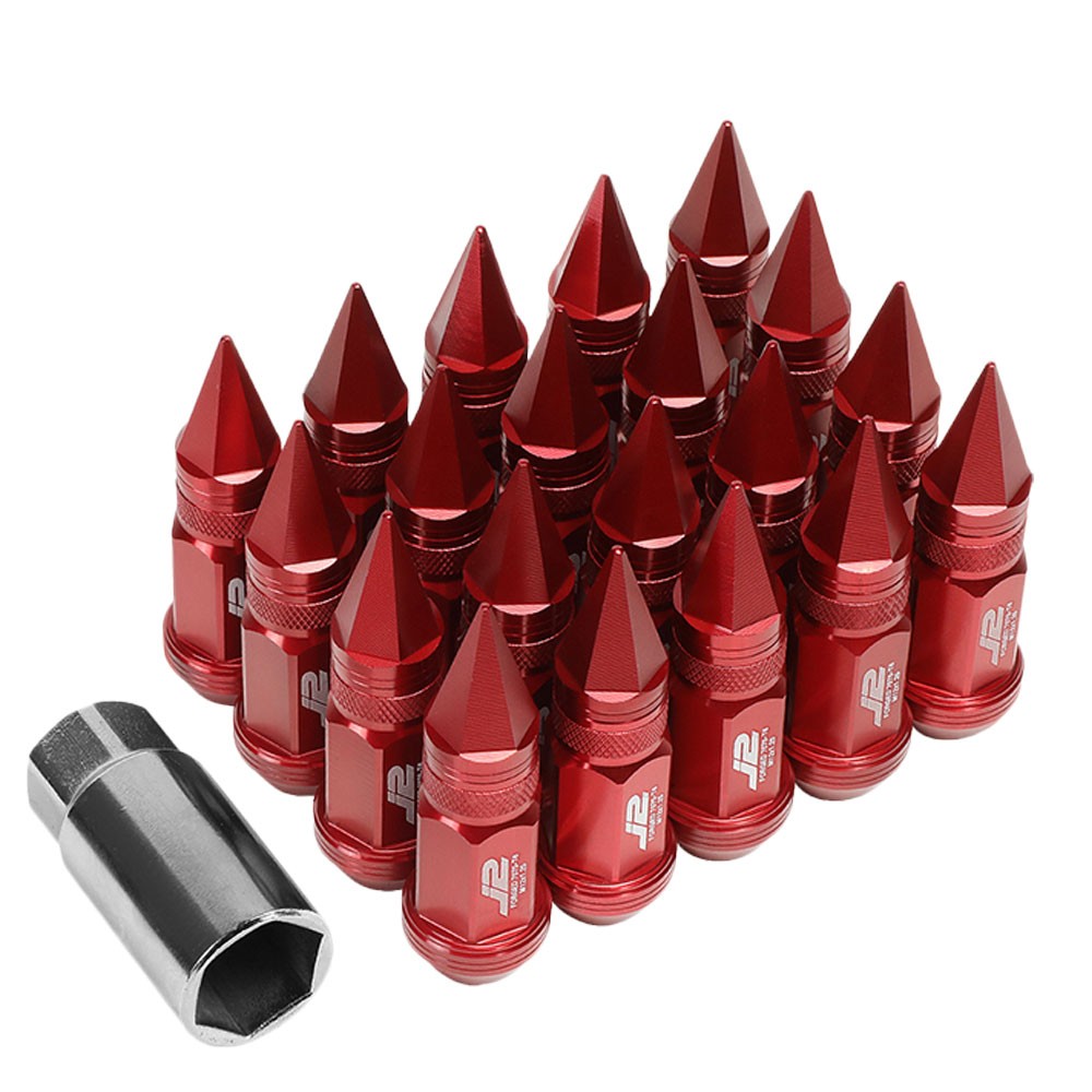 J2 Red Open Knurled End Acorn Spike Cap Lug Nuts Conical Seat M12x1.25 T7-022