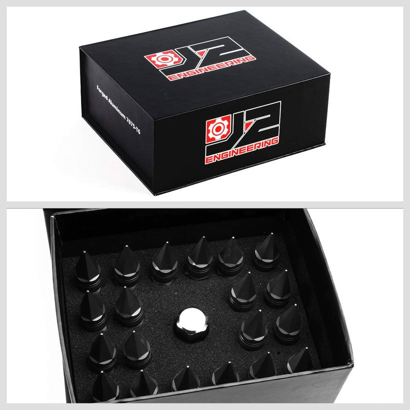 J2 Black Open Knurled End Acorn Tuner+Spike Cap 25MM OD/80MM M12 x 1.50 Lug Nuts-Car & Truck Wheels-BuildFastCar