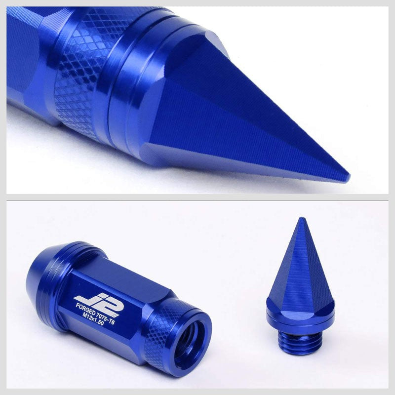 J2 Blue Open Knurled End Acorn Tuner+Spike Cap 25MM OD/80MM M12 x 1.50 Lug Nuts-Car & Truck Wheels-BuildFastCar