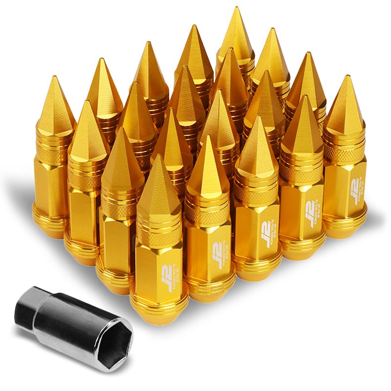 J2 Gold Open Knurled End Acorn Tuner+Spike Cap 25MM OD/80MM M12 x 1.50 Lug Nuts-Car &amp; Truck Wheels-BuildFastCar