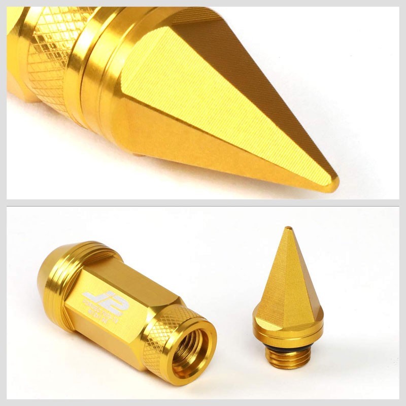 J2 Gold Open Knurled End Acorn Tuner+Spike Cap 25MM OD/80MM M12 x 1.50 Lug Nuts-Car & Truck Wheels-BuildFastCar