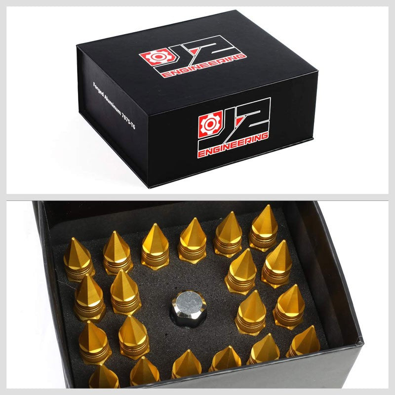 J2 Gold Open Knurled End Acorn Tuner+Spike Cap 25MM OD/80MM M12 x 1.50 Lug Nuts-Car & Truck Wheels-BuildFastCar