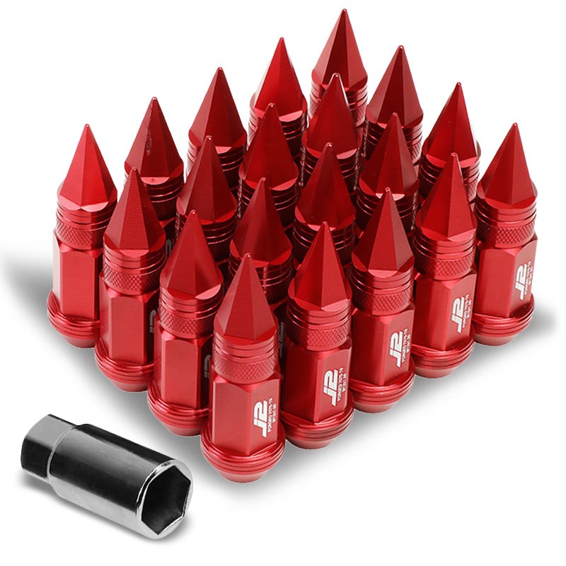 J2 Red Open Knurled End Acorn Tuner+Spike Cap 25MM OD/80MM M12 x 1.50 Lug Nuts-Car & Truck Wheels-BuildFastCar