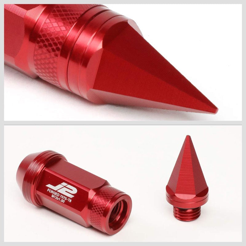 J2 Red Open Knurled End Acorn Tuner+Spike Cap 25MM OD/80MM M12 x 1.50 Lug Nuts-Car & Truck Wheels-BuildFastCar