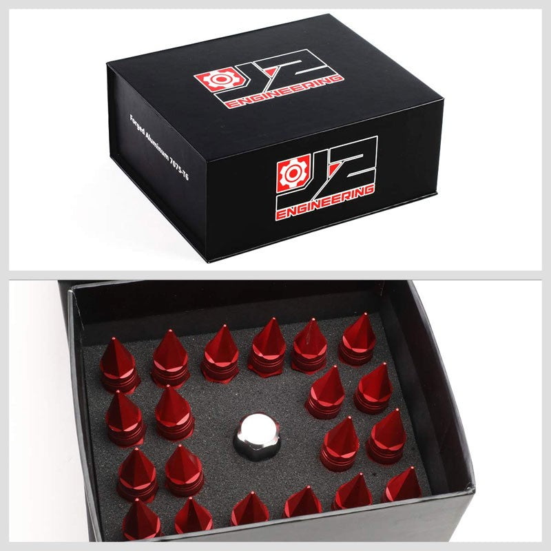 J2 Red Open Knurled End Acorn Tuner+Spike Cap 25MM OD/80MM M12 x 1.50 Lug Nuts-Car & Truck Wheels-BuildFastCar