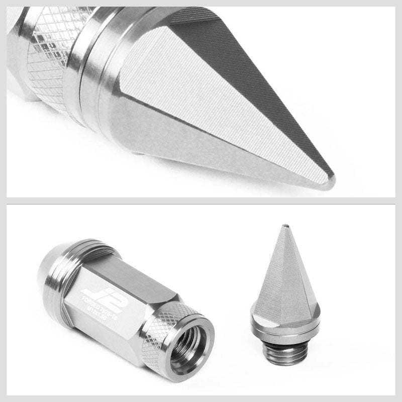 J2 Silver Open Knurled End Acorn Tuner+ Cap 25MM OD/80MM M12x1.50 Lug Nuts Set-Car & Truck Wheels-BuildFastCar