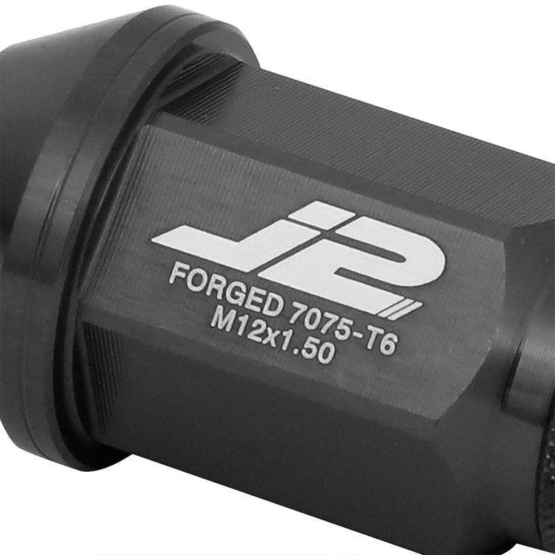 J2 Aluminum Black Open Knurled End Acorn Tuner M12 x 1.50 25MM OD/40MM Lug Nuts-Car & Truck Wheels-BuildFastCar