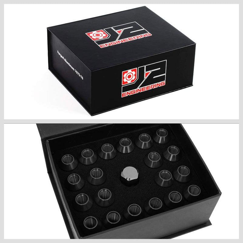 J2 Aluminum Black Open Knurled End Acorn Tuner M12 x 1.50 25MM OD/40MM Lug Nuts-Car & Truck Wheels-BuildFastCar