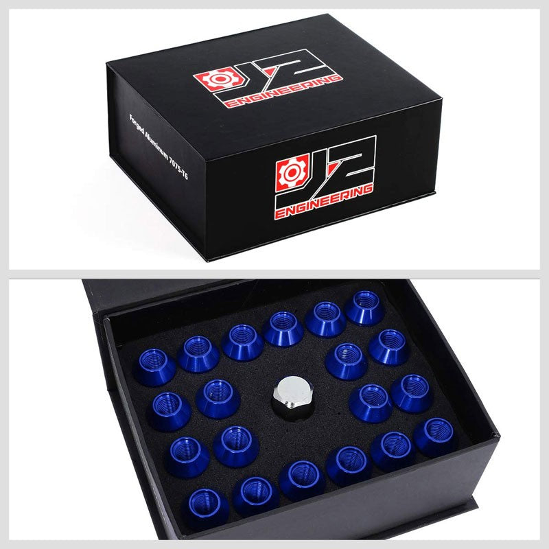 J2 Aluminum Blue Open Knurled End Acorn Tuner M12 x 1.50 25MM OD/40MM Lug Nuts-Car & Truck Wheels-BuildFastCar