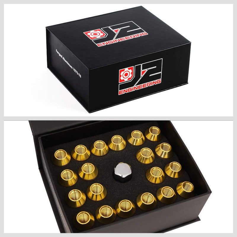 J2 Aluminum Gold Open Knurled End Acorn Tuner M12 x 1.50 25MM OD/40MM Lug Nuts-Car & Truck Wheels-BuildFastCar