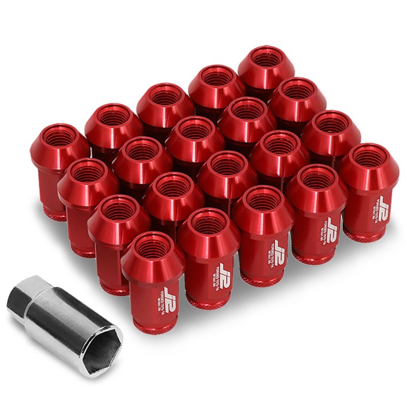 J2 Aluminum Red Open Knurled End Acorn Tuner M12 x 1.50 25MM OD/40MM Lug Nuts-Car &amp; Truck Wheels-BuildFastCar