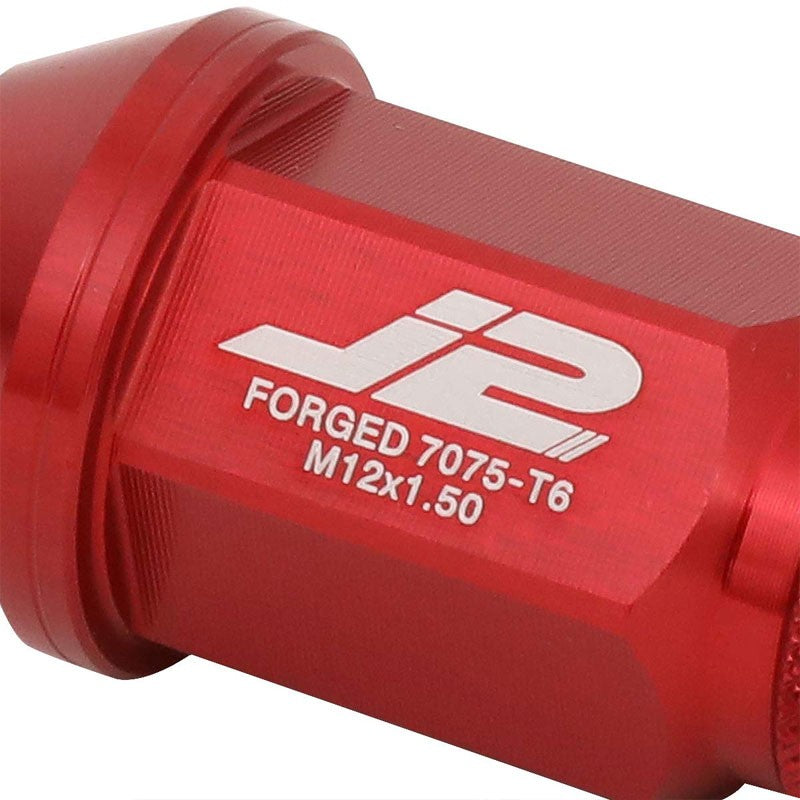 J2 Aluminum Red Open Knurled End Acorn Tuner M12 x 1.50 25MM OD/40MM Lug Nuts-Car & Truck Wheels-BuildFastCar