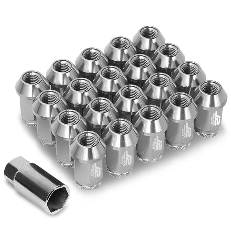 J2 Aluminum Silver Open Knurled End Acorn Tuner M12 x 1.50 25MM OD/40MM Lug Nuts-Car &amp; Truck Wheels-BuildFastCar