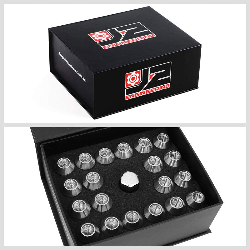 J2 Aluminum Silver Open Knurled End Acorn Tuner M12 x 1.50 25MM OD/40MM Lug Nuts-Car & Truck Wheels-BuildFastCar