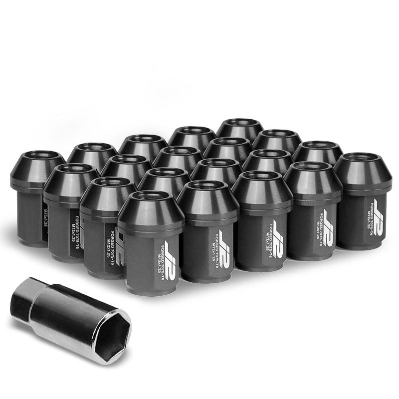 J2 Black Close End Acorn Tuner 25MM OD/35MM M12x1.25 20 Pcs Lug Nuts Set+Adapter-Car &amp; Truck Wheels-BuildFastCar
