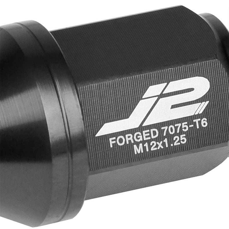 J2 Black Close End Acorn Tuner 25MM OD/35MM M12x1.25 20 Pcs Lug Nuts Set+Adapter-Car & Truck Wheels-BuildFastCar