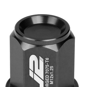 J2 Black Close End Acorn Tuner 25MM OD/35MM M12x1.25 20 Pcs Lug Nuts Set+Adapter-Car & Truck Wheels-BuildFastCar