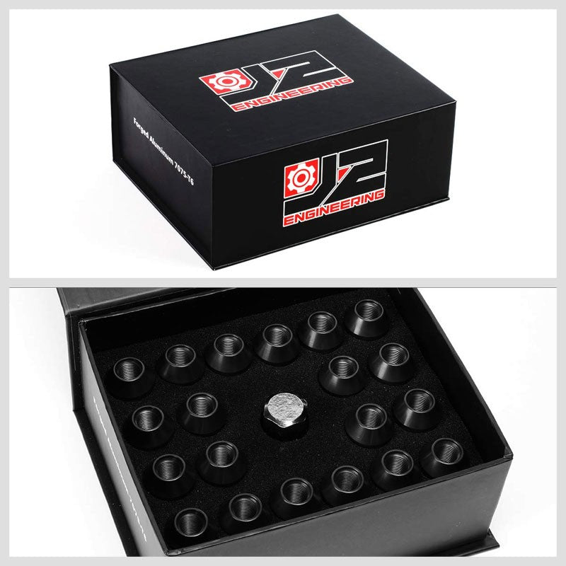 J2 Black Close End Acorn Tuner 25MM OD/35MM M12x1.25 20 Pcs Lug Nuts Set+Adapter-Car & Truck Wheels-BuildFastCar