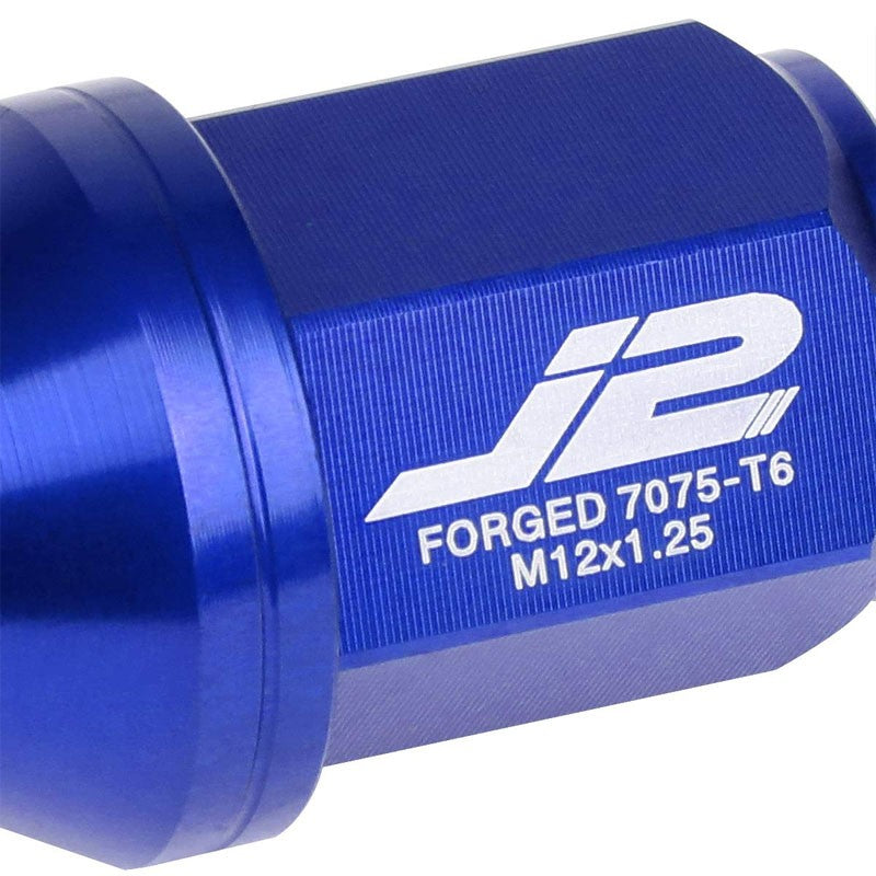 J2 Blue Close End Acorn Tuner 25MM OD/35MM M12x1.25 20 Pcs Lug Nuts Set+Adapter-Car & Truck Wheels-BuildFastCar