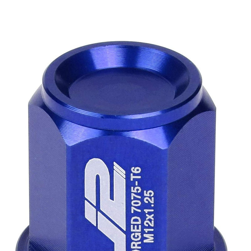 J2 Blue Close End Acorn Tuner 25MM OD/35MM M12x1.25 20 Pcs Lug Nuts Set+Adapter-Car & Truck Wheels-BuildFastCar