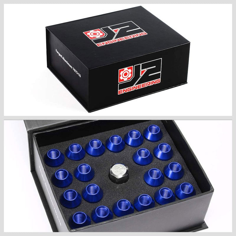 J2 Blue Close End Acorn Tuner 25MM OD/35MM M12x1.25 20 Pcs Lug Nuts Set+Adapter-Car & Truck Wheels-BuildFastCar
