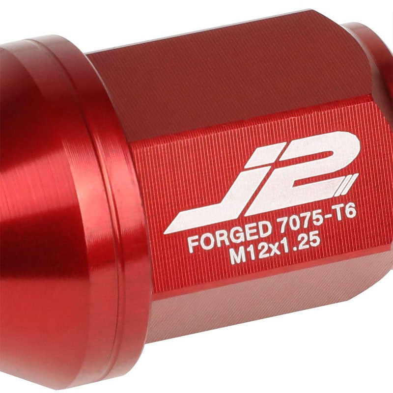J2 Red Close End Acorn Tuner 25MM OD/35MM M12x1.25 20 Pcs Lug Nuts Set+Adapter-Car & Truck Wheels-BuildFastCar