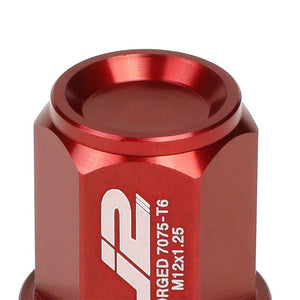 J2 Red Close End Acorn Tuner 25MM OD/35MM M12x1.25 20 Pcs Lug Nuts Set+Adapter-Car & Truck Wheels-BuildFastCar