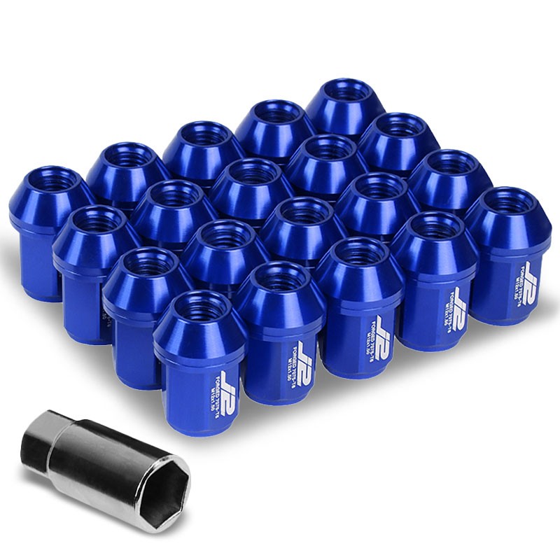 J2 Blue Close End Acorn Tuner 25MM OD/35MM M12 x 1.50 20 Pcs Lug Nuts+Adapter-Car &amp; Truck Wheels-BuildFastCar