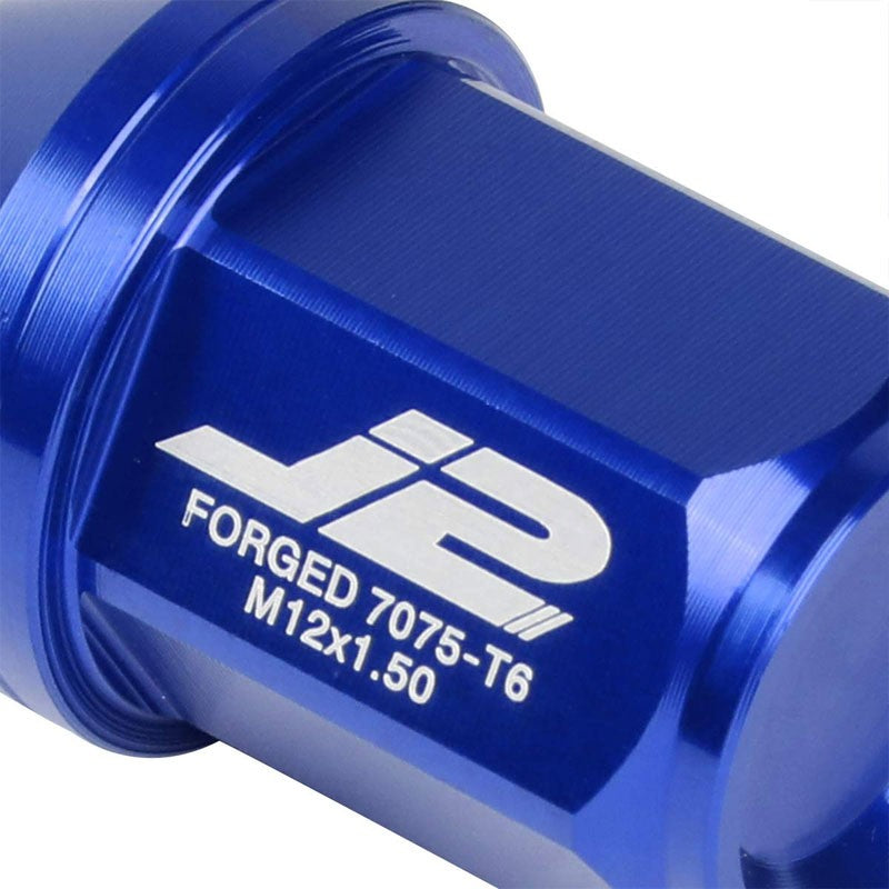 J2 Blue Close End Acorn Tuner 25MM OD/35MM M12 x 1.50 20 Pcs Lug Nuts+Adapter-Car & Truck Wheels-BuildFastCar