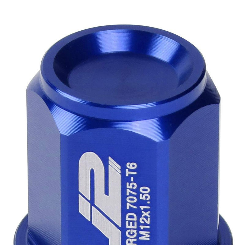 J2 Blue Close End Acorn Tuner 25MM OD/35MM M12 x 1.50 20 Pcs Lug Nuts+Adapter-Car & Truck Wheels-BuildFastCar