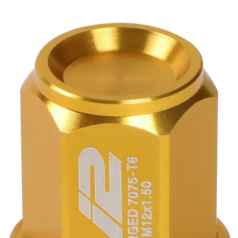 J2 Gold Close End Acorn Tuner 25MM OD/35MM M12 x 1.50 20 Pcs Lug Nuts+Adapter-Car & Truck Wheels-BuildFastCar