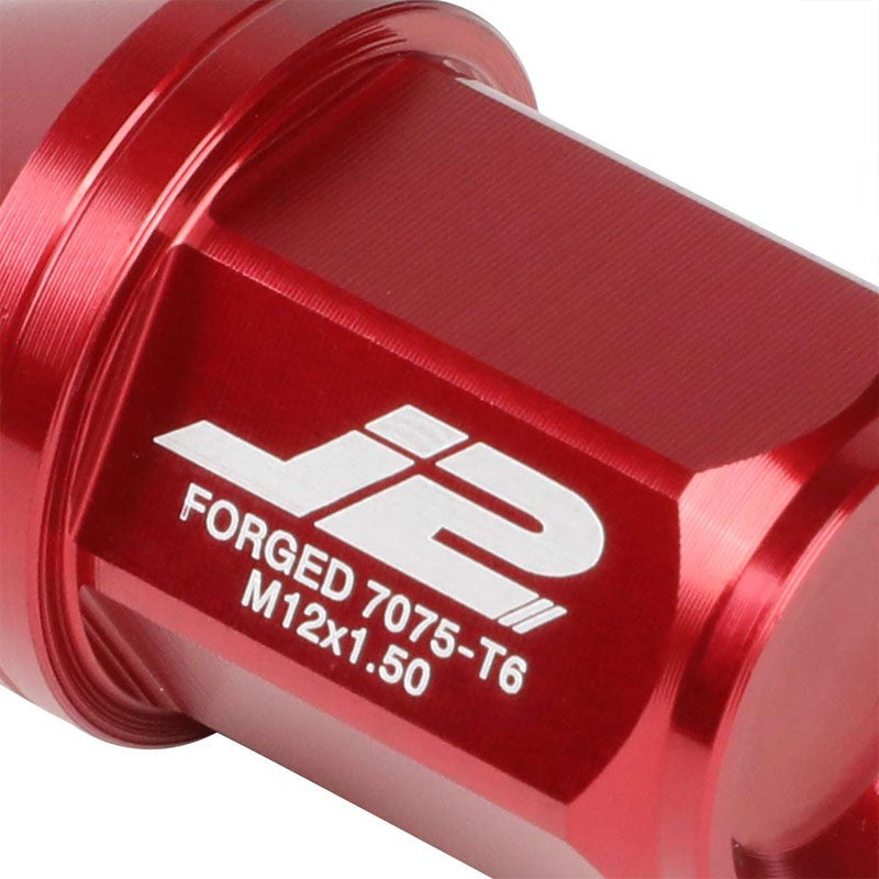 J2 Red Close End Acorn Tuner 25MM OD/35MM M12 x 1.50 Lug Nuts 20 Pcs Set+Adapter-Car & Truck Wheels-BuildFastCar