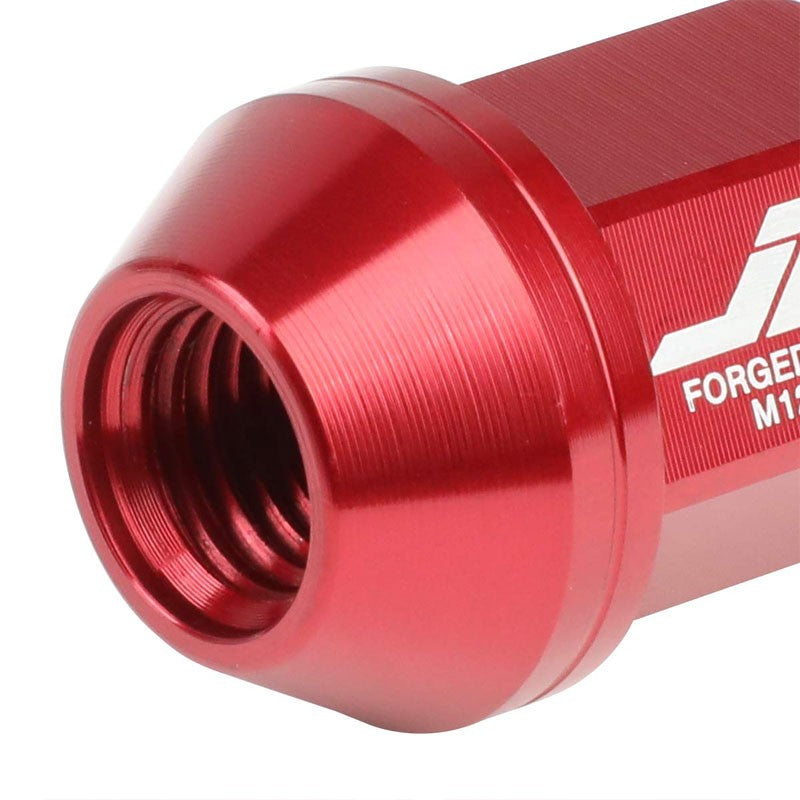 J2 Red Close End Acorn Tuner 25MM OD/35MM M12 x 1.50 Lug Nuts 20 Pcs Set+Adapter-Car & Truck Wheels-BuildFastCar