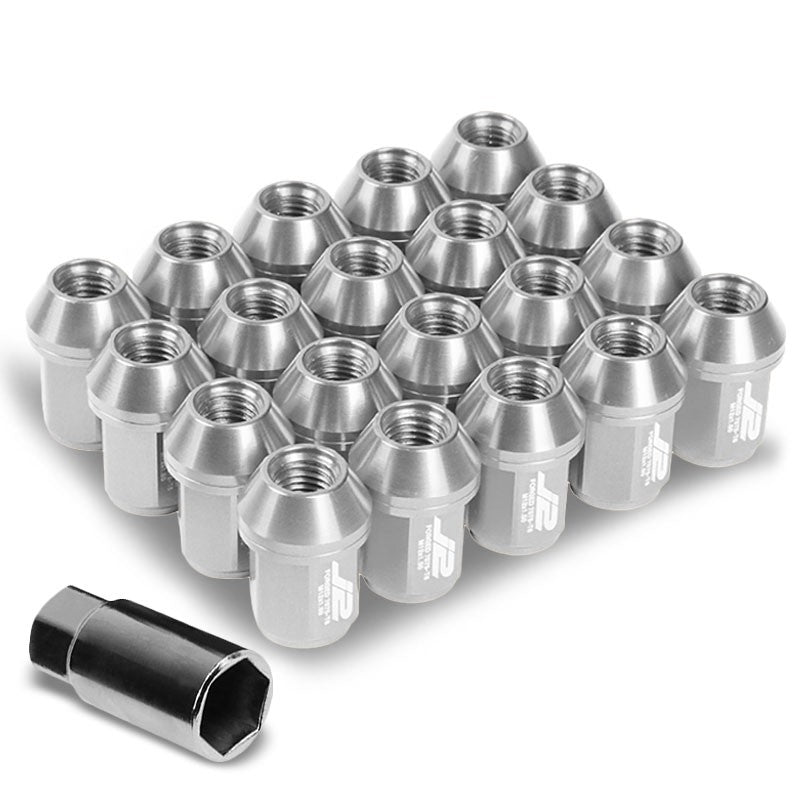 J2 Silver Close End Acorn Tuner 25MM OD/35MM M12 x 1.50 20 Pcs Lug Nuts+Adapter-Car &amp; Truck Wheels-BuildFastCar