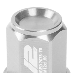 J2 Silver Close End Acorn Tuner 25MM OD/35MM M12 x 1.50 20 Pcs Lug Nuts+Adapter-Car & Truck Wheels-BuildFastCar