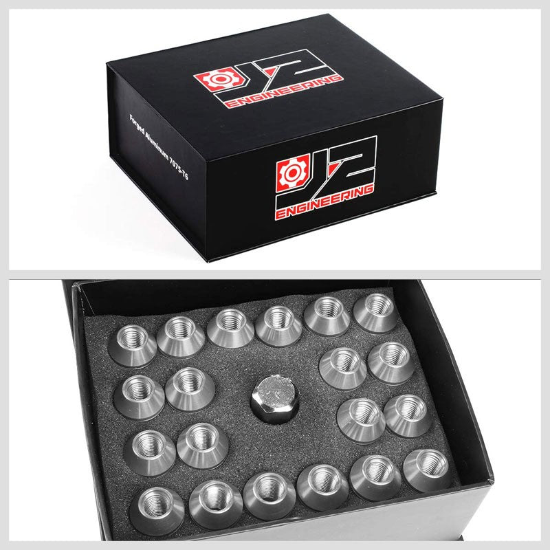 J2 Silver Close End Acorn Tuner 25MM OD/35MM M12 x 1.50 20 Pcs Lug Nuts+Adapter-Car & Truck Wheels-BuildFastCar