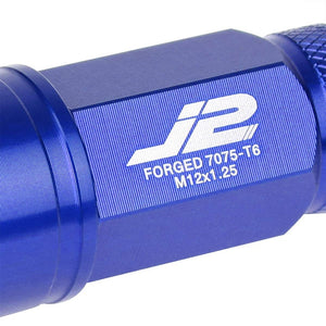 J2 Blue Open Knurled End Acorn Tuner 25MM OD/70MM M12x1.25 Lug Nuts Set+Adapter-Car & Truck Wheels-BuildFastCar