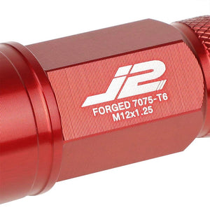 J2 Red Open Knurled End Acorn Tuner 25MM OD/70MM M12x1.25 Lug Nuts Set+Adapter-Car & Truck Wheels-BuildFastCar