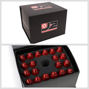 J2 Red Open Knurled End Acorn Tuner 25MM OD/70MM M12x1.25 Lug Nuts Set+Adapter-Car & Truck Wheels-BuildFastCar