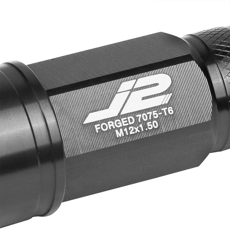 J2 Black Open Knurled End Acorn Tuner 25MM OD/70MM M12 x 1.50 Lug Nuts+Adapter-Car & Truck Wheels-BuildFastCar